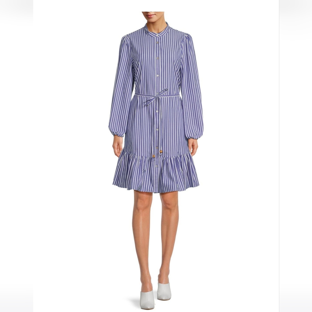 Nicole Miller Stripe Belted Above The Knee A-line Dress W/ Pockets Sz 16 NWT